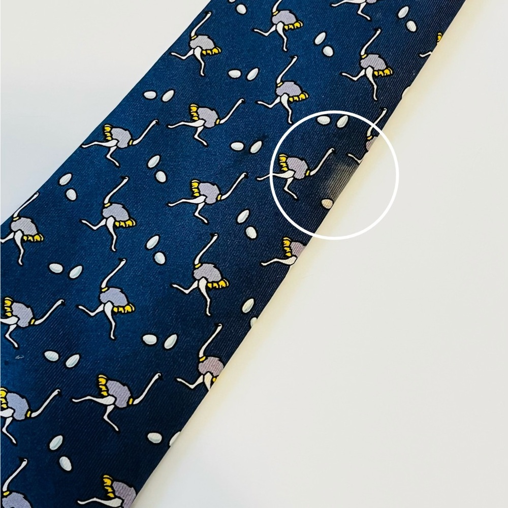HERMES 7463 HA Men’s Neck Tie 100% Silk Vintage France Ostrich Eggs Navy - Picture 7 of 8